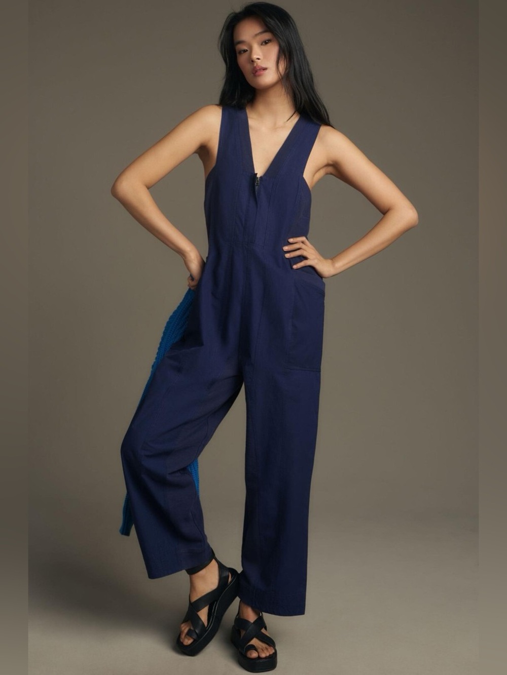 Daily Practice by Anthropologie Zip-Front Jumpsuit blue brand new women size XS